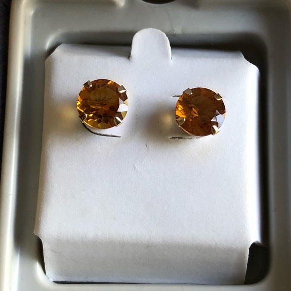 Medeira Orange Citrine 14k Gold Stud Earrings - Picture 2 of 8